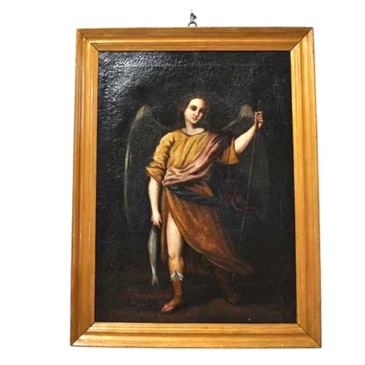 Spanish Artist, Archangel St Raphael, 19th Century, Oil on Canvas, Framed