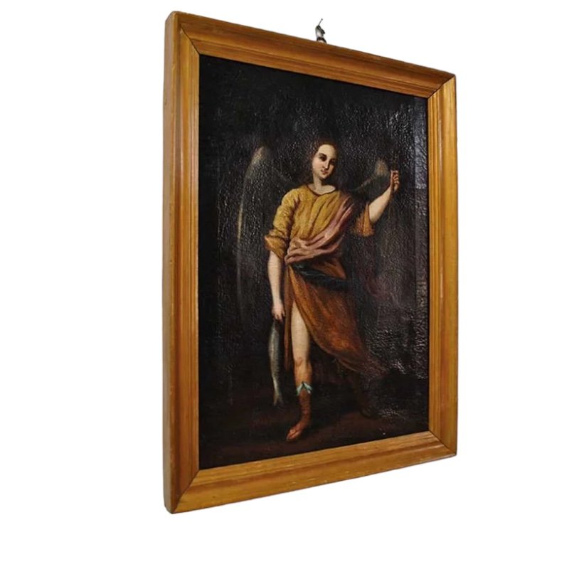 Spanish Artist, Archangel St Raphael, 19th Century, Oil on Canvas, Framed