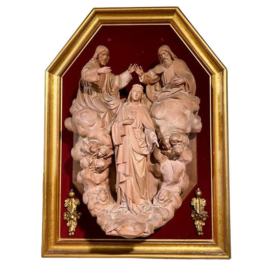 Spanish Artist, Religious Sculpture on Altarpiece, 19th Century, Terracotta, Framed