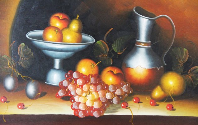 Spanish Artist, Still Life with Fruit, Late 20th Century, Oil on Canvas-ZYI-1352918