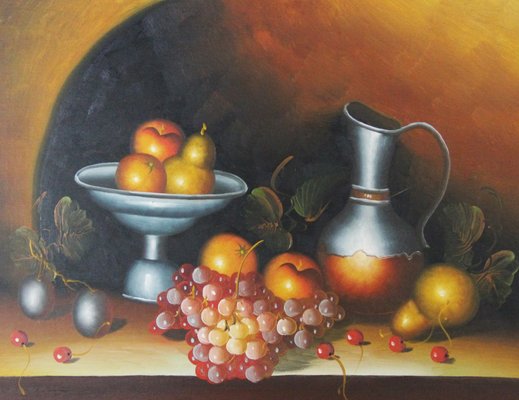 Spanish Artist, Still Life with Fruit, Late 20th Century, Oil on Canvas-ZYI-1352918