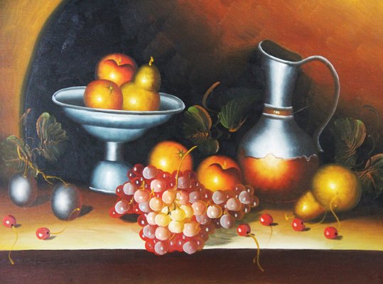 Spanish Artist, Still Life with Fruit, Late 20th Century, Oil on Canvas-ZYI-1352918