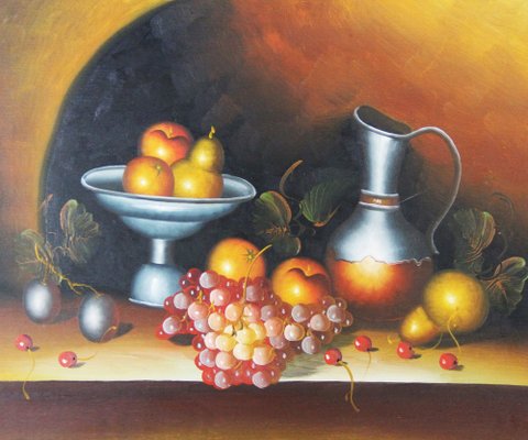 Spanish Artist, Still Life with Fruit, Late 20th Century, Oil on Canvas-ZYI-1352918