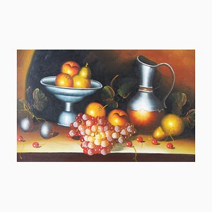 Spanish Artist, Still Life with Fruit, Late 20th Century, Oil on Canvas-ZYI-1352918