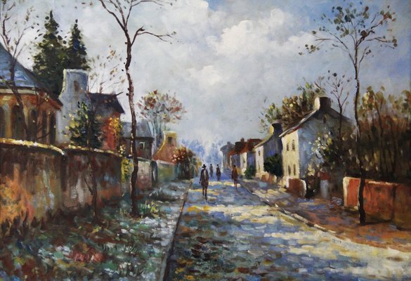 Spanish Artist, Street in a Typical Spanish Village, Late 20th Century, Oil on Canvas-ZYI-1352914