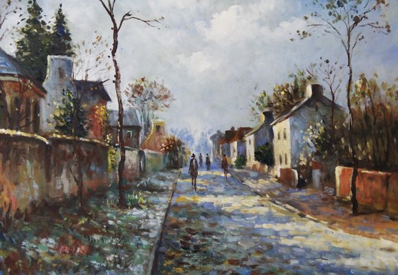 Spanish Artist, Street in a Typical Spanish Village, Late 20th Century, Oil on Canvas-ZYI-1352914