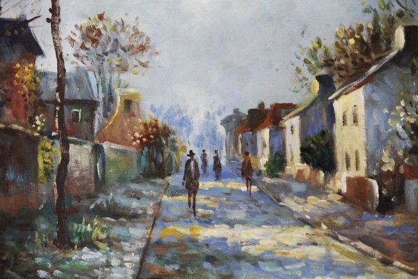 Spanish Artist, Street in a Typical Spanish Village, Late 20th Century, Oil on Canvas-ZYI-1352914