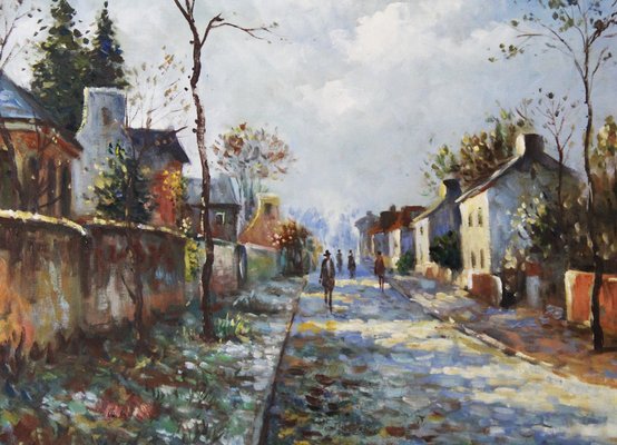 Spanish Artist, Street in a Typical Spanish Village, Late 20th Century, Oil on Canvas-ZYI-1352914