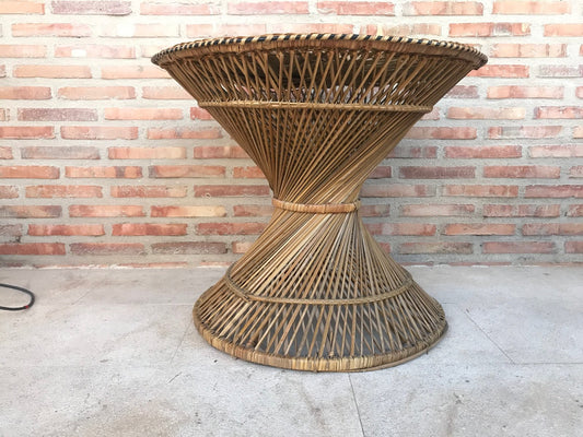 Spanish Bamboo & Glass Coffee Table, 1950s