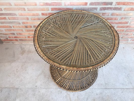 Spanish Bamboo & Glass Coffee Table, 1950s-NOU-595165