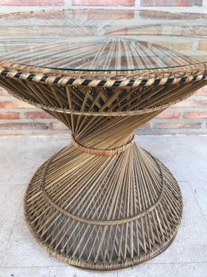 Spanish Bamboo & Glass Coffee Table, 1950s-NOU-595165