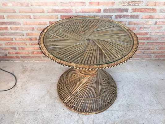 Spanish Bamboo & Glass Coffee Table, 1950s-NOU-595165