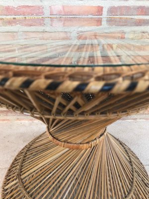 Spanish Bamboo & Glass Coffee Table, 1950s-NOU-595165