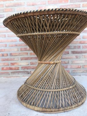 Spanish Bamboo & Glass Coffee Table, 1950s-NOU-595165