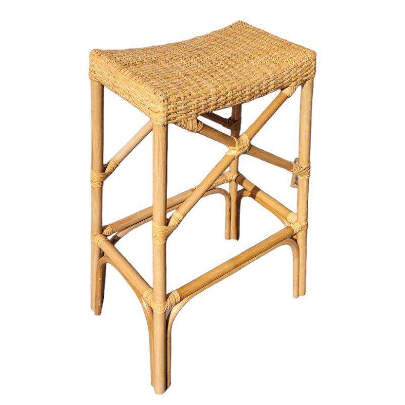 Spanish Bambu and Ratan Stool, Set of 2