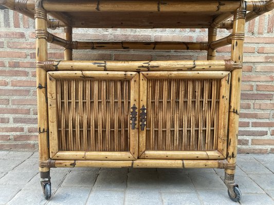 Spanish Bar Cabinet in Bamboo with Wheels, 1950s-NOU-1453942