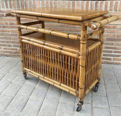 Spanish Bar Cabinet in Bamboo with Wheels, 1950s-NOU-1453942