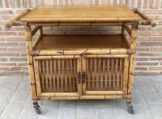 Spanish Bar Cabinet in Bamboo with Wheels, 1950s-NOU-1453942