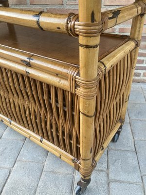 Spanish Bar Cabinet in Bamboo with Wheels, 1950s-NOU-1453942