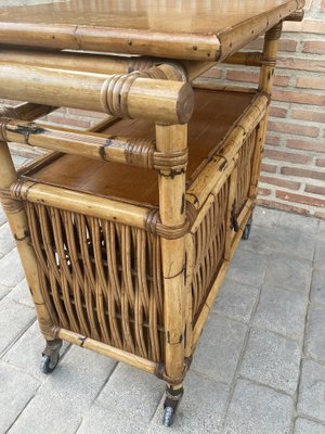 Spanish Bar Cabinet in Bamboo with Wheels, 1950s-NOU-1453942