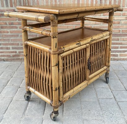 Spanish Bar Cabinet in Bamboo with Wheels, 1950s-NOU-1453942