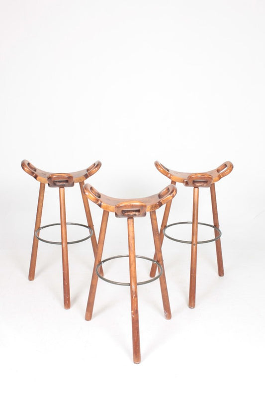 Spanish Bar Stools, 1960s, Set of 3