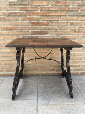 Spanish Baroque Side Table with Lyre Legs and Marquetry Top, Early 19th Century-NOU-974897