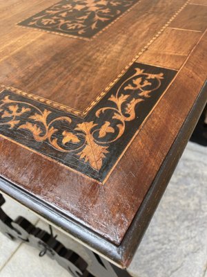 Spanish Baroque Side Table with Lyre Legs and Marquetry Top, Early 19th Century-NOU-974897