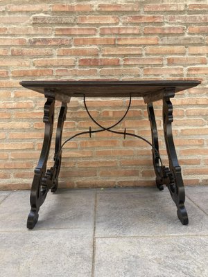 Spanish Baroque Side Table with Lyre Legs and Marquetry Top, Early 19th Century-NOU-974897