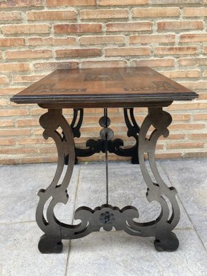 Spanish Baroque Side Table with Lyre Legs and Marquetry Top, Early 19th Century-NOU-974897