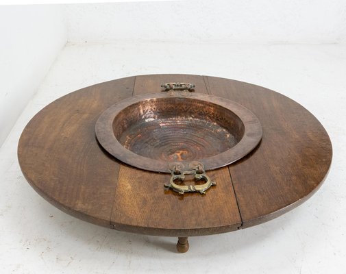 Spanish Basque Oak & Copper Brazier or Planter, 19th Century-RIU-1263696