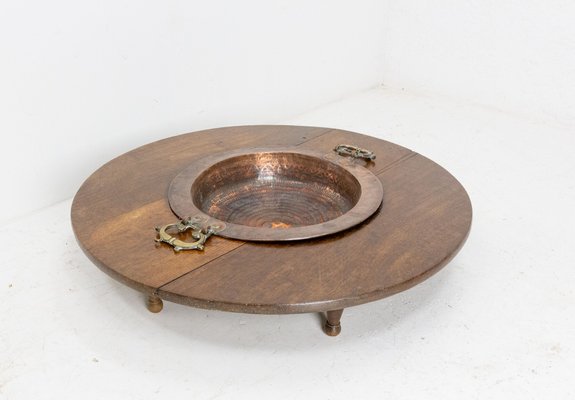 Spanish Basque Oak & Copper Brazier or Planter, 19th Century-RIU-1263696