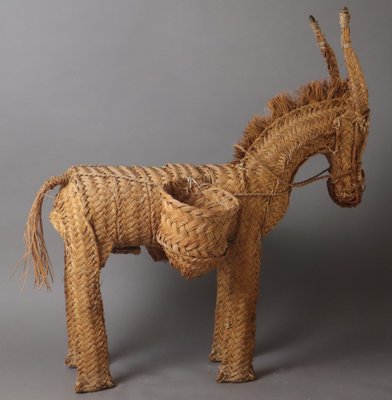 Spanish Braided Flowers Donkey, 1960s-ESB-1816541