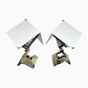 Spanish Brass and Metal Chrome Lamps from Lumica, 1970s, Set of 2-FUE-1309462