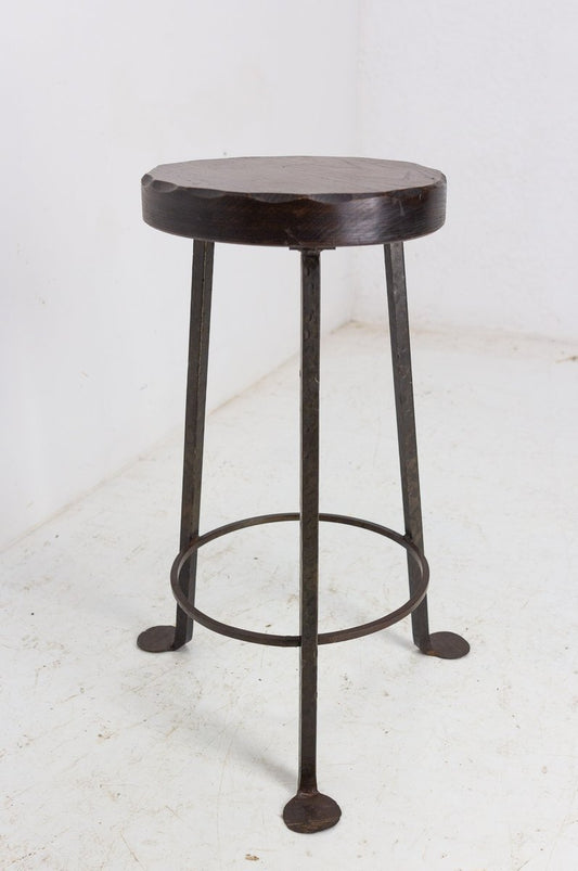 Spanish Breakfast Bar Stool in Elm Top and Wrought Iron, 1960