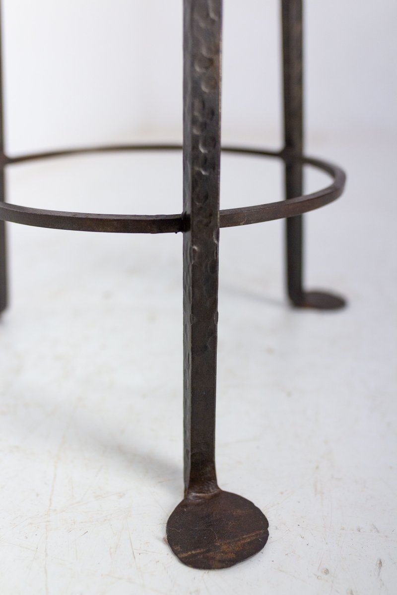 Spanish Breakfast Bar Stool in Elm Top and Wrought Iron, 1960