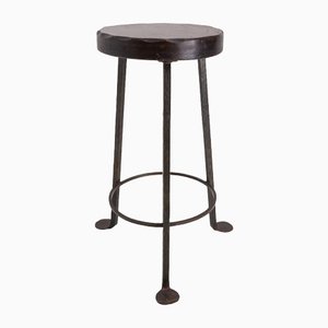 Spanish Breakfast Bar Stool in Elm Top and Wrought Iron, 1960-RIU-1299313