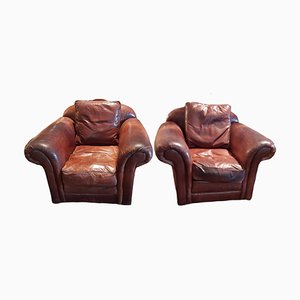 Spanish Brown Leather Club Chairs, Set of 2-TCS-1182380