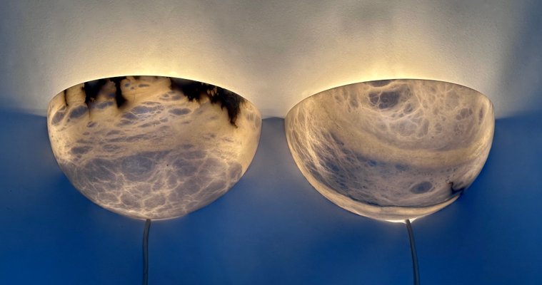 Spanish Brutalist Alabaster and Brass Wall Lamps by Sarreal I Illum for JBS, 1970s, Set of 2-JP-1804283