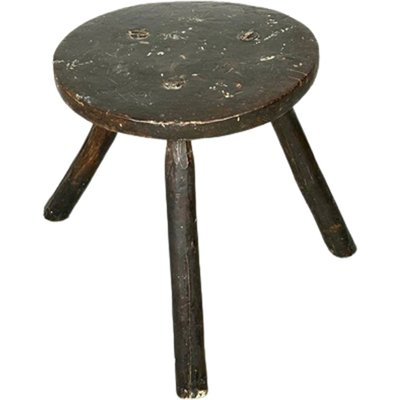 Spanish Brutalist Ebonized Pine Wood Stool, 1900s-TCS-1702865