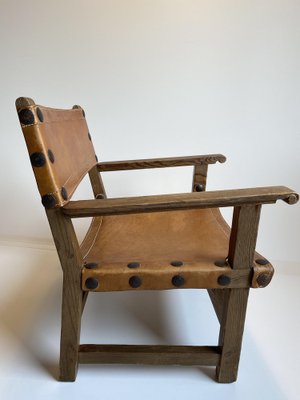 Spanish Brutalist Lounge Chair in Oak, 1970s-HKY-1722703