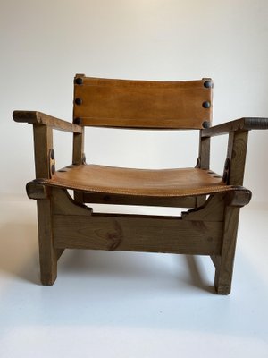 Spanish Brutalist Lounge Chair in Oak, 1970s-HKY-1722703