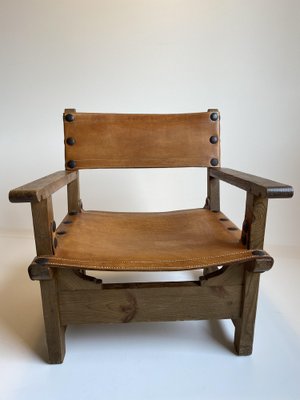 Spanish Brutalist Lounge Chair in Oak, 1970s-HKY-1722703