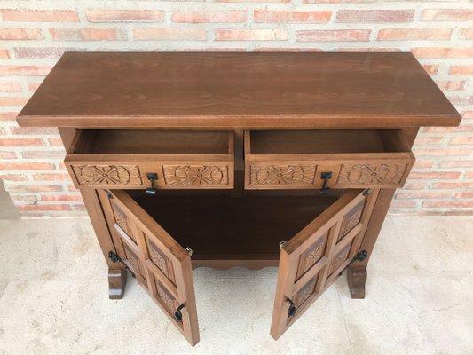 Spanish Carved Dark Walnut Tuscan 2-Drawer Credenza, 1940s-NOU-614382