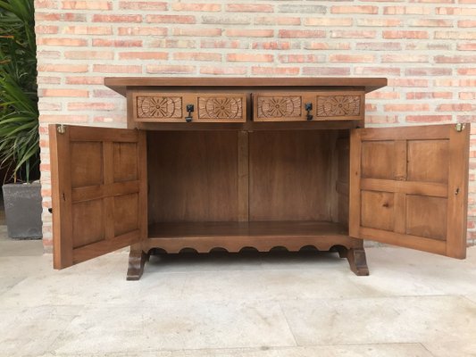 Spanish Carved Dark Walnut Tuscan 2-Drawer Credenza, 1940s-NOU-614382