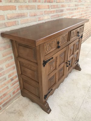 Spanish Carved Dark Walnut Tuscan 2-Drawer Credenza, 1940s-NOU-614382