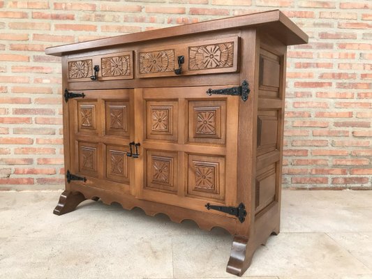 Spanish Carved Dark Walnut Tuscan 2-Drawer Credenza, 1940s-NOU-614382