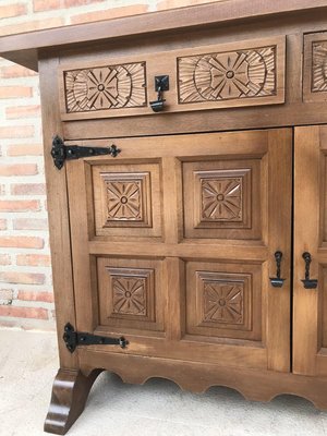 Spanish Carved Dark Walnut Tuscan 2-Drawer Credenza, 1940s-NOU-614382