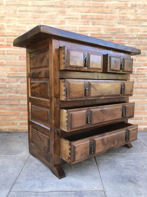 Spanish Catalan Carved Walnut Chest of Drawers, Highboy or Console, 1920s-NOU-739234