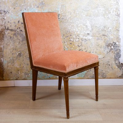 Spanish Chair in Walnut with Velvet Pink Seat, 1940s-CQZ-1295855